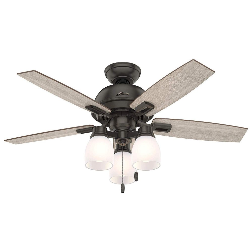 Hunter Fans-50272-Donegan 44 Inch Ceiling Fan with LED Light Kit and Pull Chain Noble Bronze  Brushed Nickel Finish with Dark Walnut Blade Finish with Clear Frosted Glass