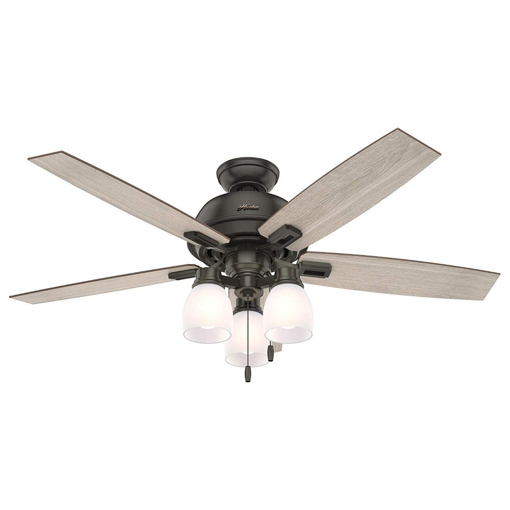 Hunter Fans-50273-Donegan 52 Inch Ceiling Fan with LED Light Kit and Pull Chain Noble Bronze  Fresh White Finish with Fresh White Blade Finish with Clear Frosted Glass