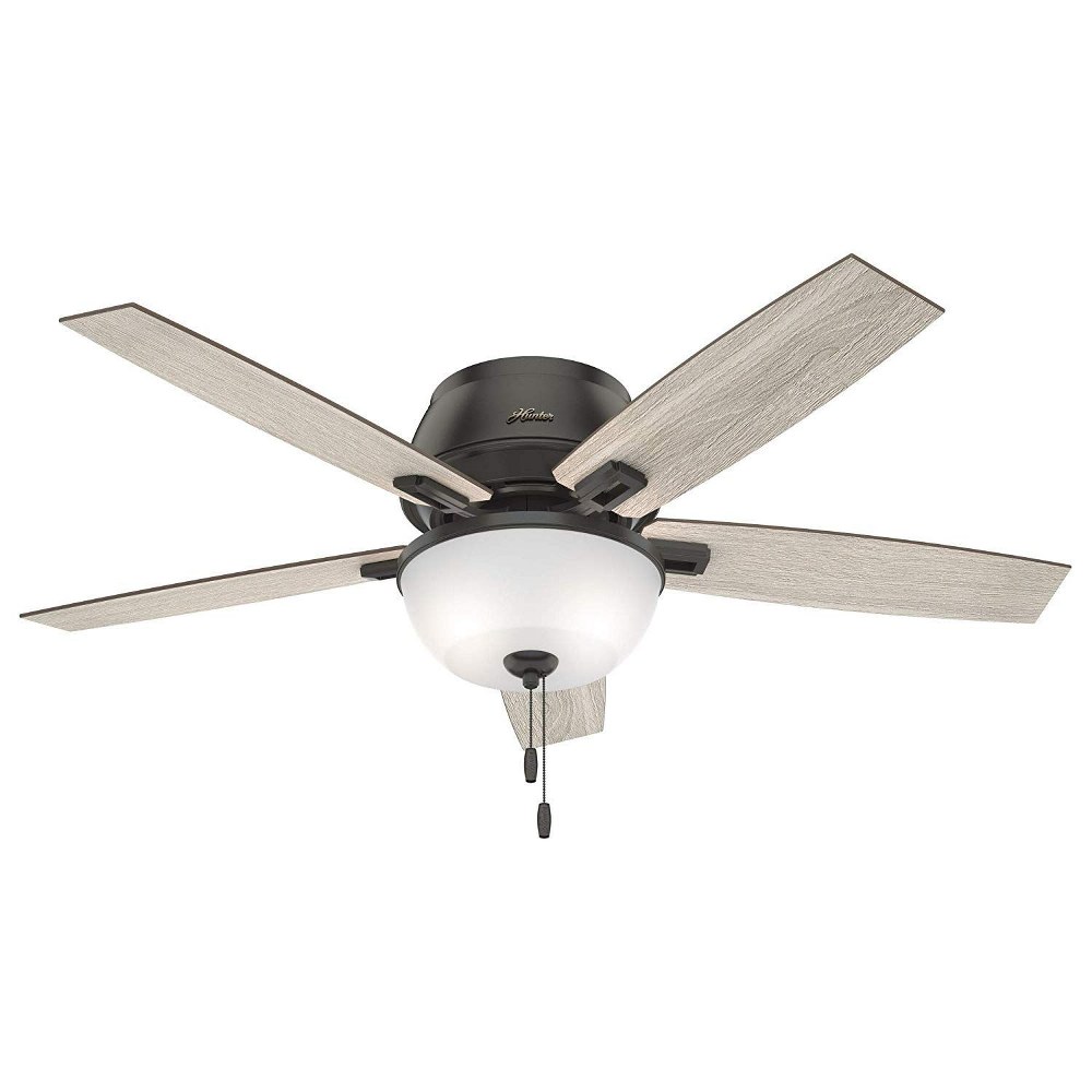 Hunter Fans-50274-Donegan 52 Inch Low Profile Ceiling Fan with LED Light Kit and Pull Chain Noble Bronze  Brushed Nickel Finish with Dark Walnut Blade Finish with Clear Frosted Glass