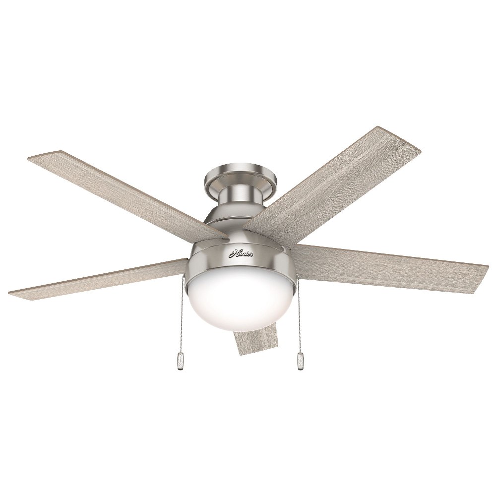 Hunter Fans-50278-Anslee-Ceiling Fan with Light Kit in Modern Style-46 Inches Wide by 14.54 Inches High   Brushed Nickel Finish with Light Gray Oak/Natural Wood Blade Finish with Painted Cased White G