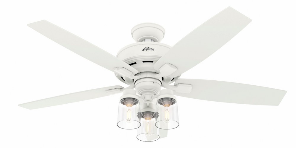 Hunter Fans-50281-Bennett 52 Inch Ceiling Fan with LED Light Kit and Handheld Remote Matte White  Brushed Nickel Finish with Grey Walnut/Light Grey Oak Blade Finish