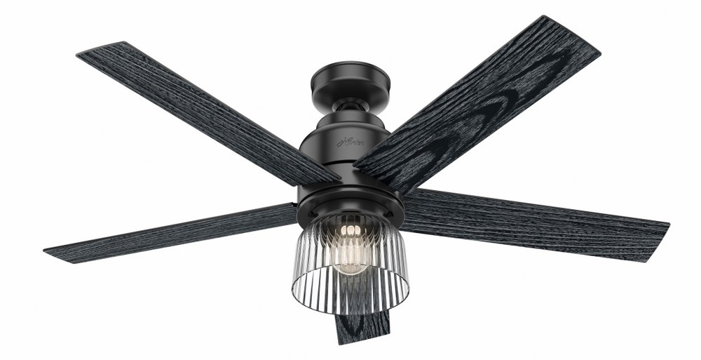 Hunter Fans-50340-Grove Park 52 Inch Ceiling Fan with LED Light Kit and Wall Control Matte Black  Matte Black Finish with Salted Black Blade Finish with Clear Glass