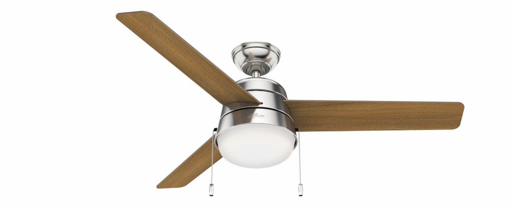 Hunter Fans-50380-Aker 52 Inch Ceiling Fan with LED Light Kit and Pull Chain Brushed Nickel  Brushed Nickel Finish with American Walnut/Natural Wood Blade Finish with Painted Cased White Glass