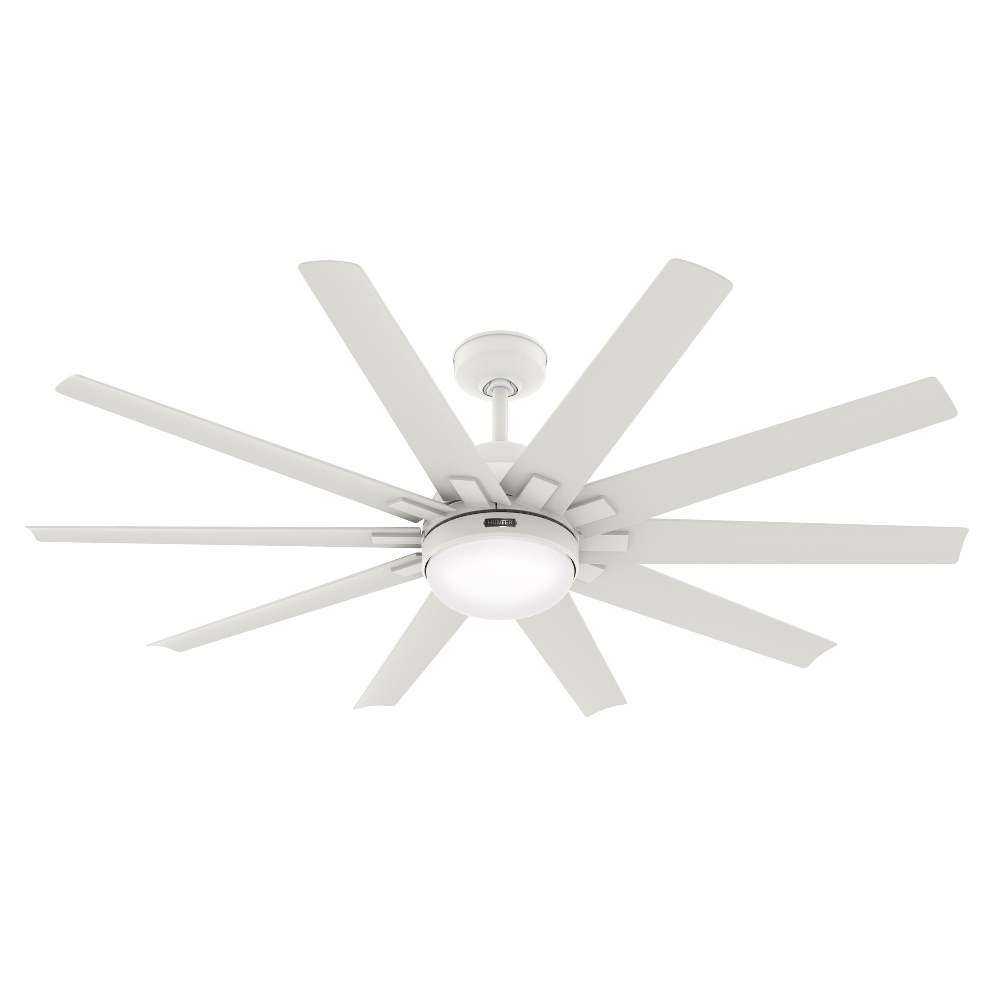 Hunter Fans-50720-Overton 60 Inch Ceiling Fan with LED Light Kit and Wall Control Matte White  Matte Nickel Finish with Matte Nickel Blade Finish with Painted Cased White Glass