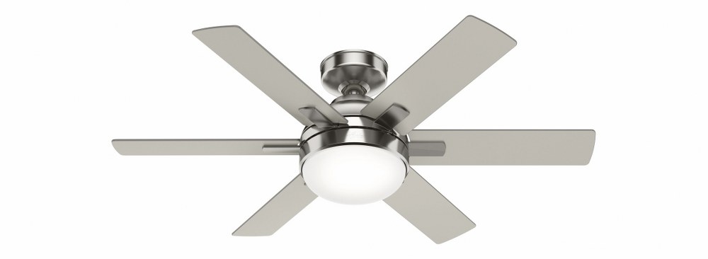 Hunter Fans-50721-Hardaway 44 Inch Ceiling Fan with LED Light Kit and Handheld Remote Brushed Nickel  Brushed Nickel Finish with Matte Nickel Blade Finish with Painted Cased White Glass