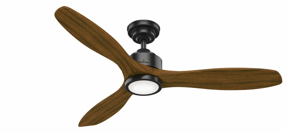 Hunter Fans-50786-Melbourne 52 Inch Ceiling Fan with LED Light Kit and Handheld Remote Matte Black  Brushed Nickel Finish with Dark Toasted Walnut Blade Finish with Painted Cased White Glass