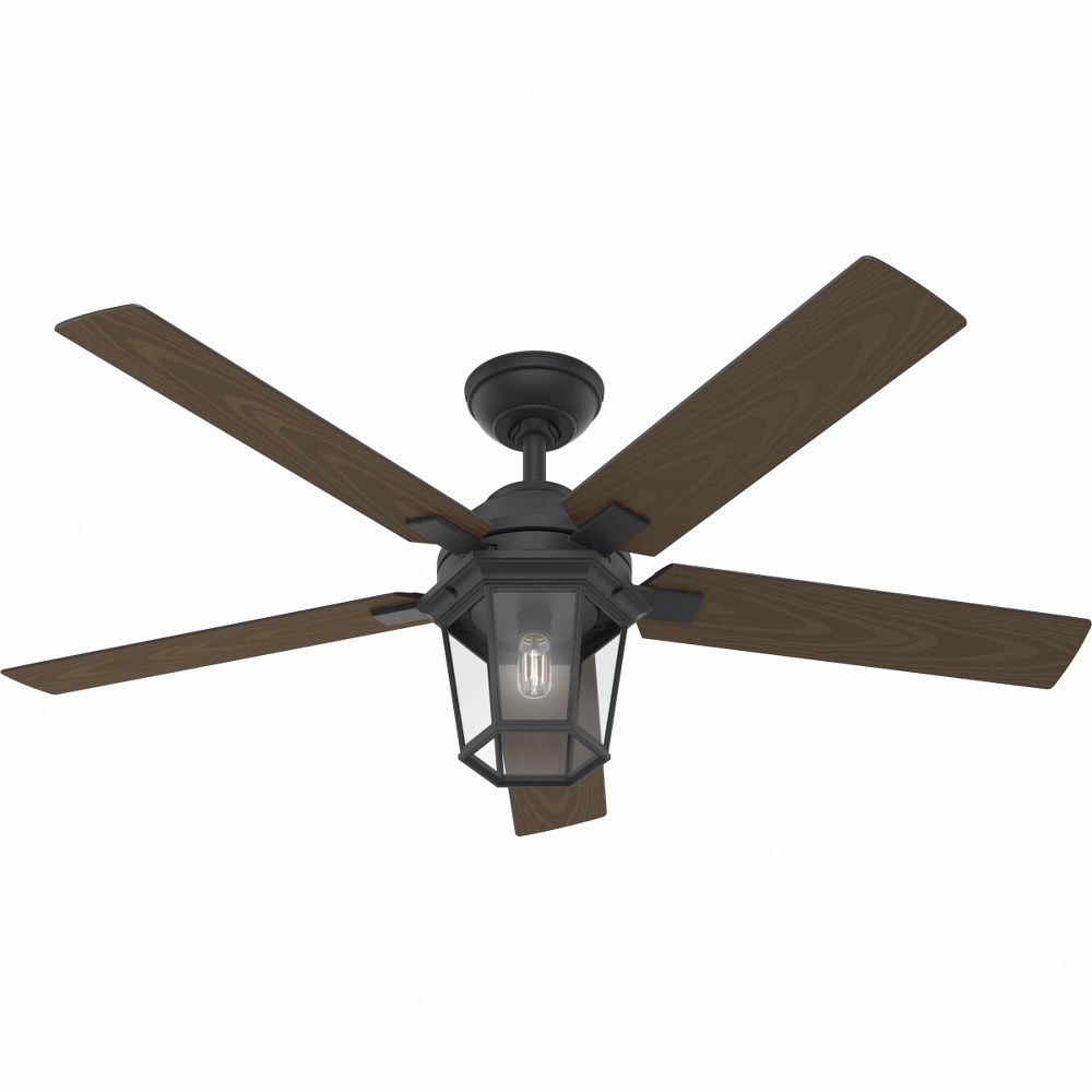 Hunter Fans-50948-Candle Bay - 52 Inch 5 Blade Ceiling Fan with Light Kit and Handheld Remote   Natural Iron Finish with Cocoa Blade Finish with Clear Glass