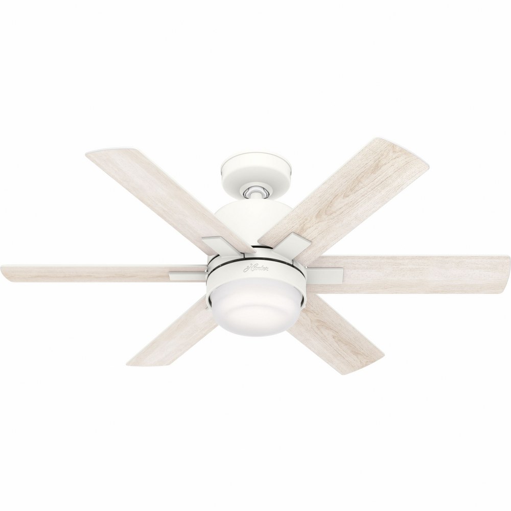 Hunter Fans-50955-Radeon-6 Blade WiFi Ceiling Fan with Light Kit and Wall Control in Modern Style-44 Inches Wide by 15.75 Inches High   Matte White Finish with Bleached Alder Blade Finish with Painted