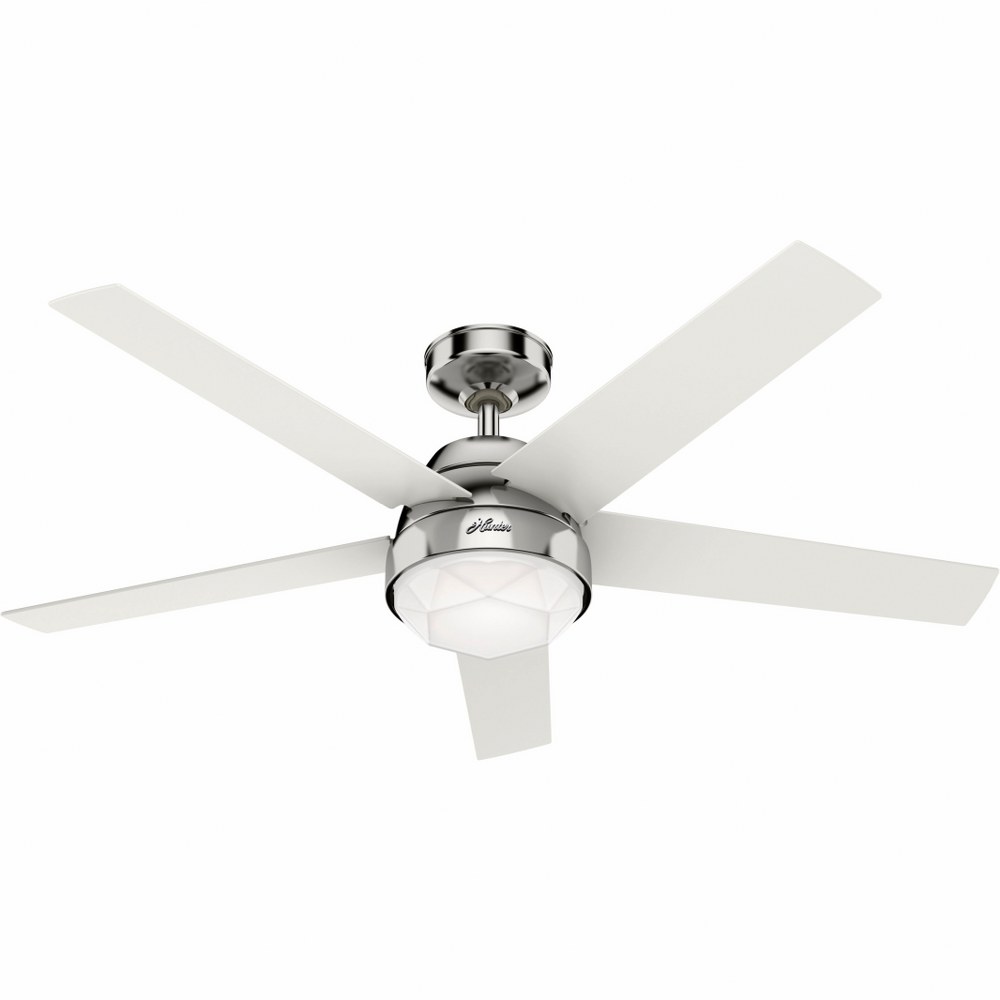 Hunter Fans-50969-Garland - 52 Inch 5 Blade Ceiling Fan with Light Kit and Wall Control   Polished Nickel Finish with Fresh White Blade Finish with Painted Cased White Glass