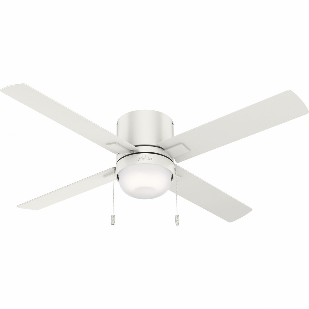 Hunter Fans-50982-Minikin - 52 Inch 4 Blade Ceiling Fan with Light Kit and Pull Chain Fresh White  Brushed Nickel Finish with Matte Nickel Blade Finish with Painted Cased White Glass