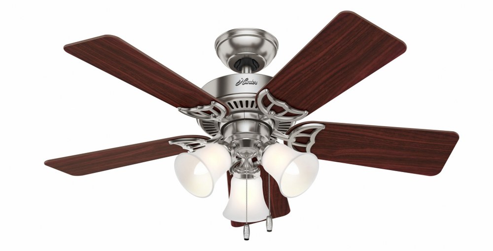 Hunter Fans-51011-Southern Breeze-Ceiling Fan-42 Inches Wide by 12.7 Inches High   Brushed Nickel Finish with Cherry/Maple Blade Finish with Frosted Ribbed Glass