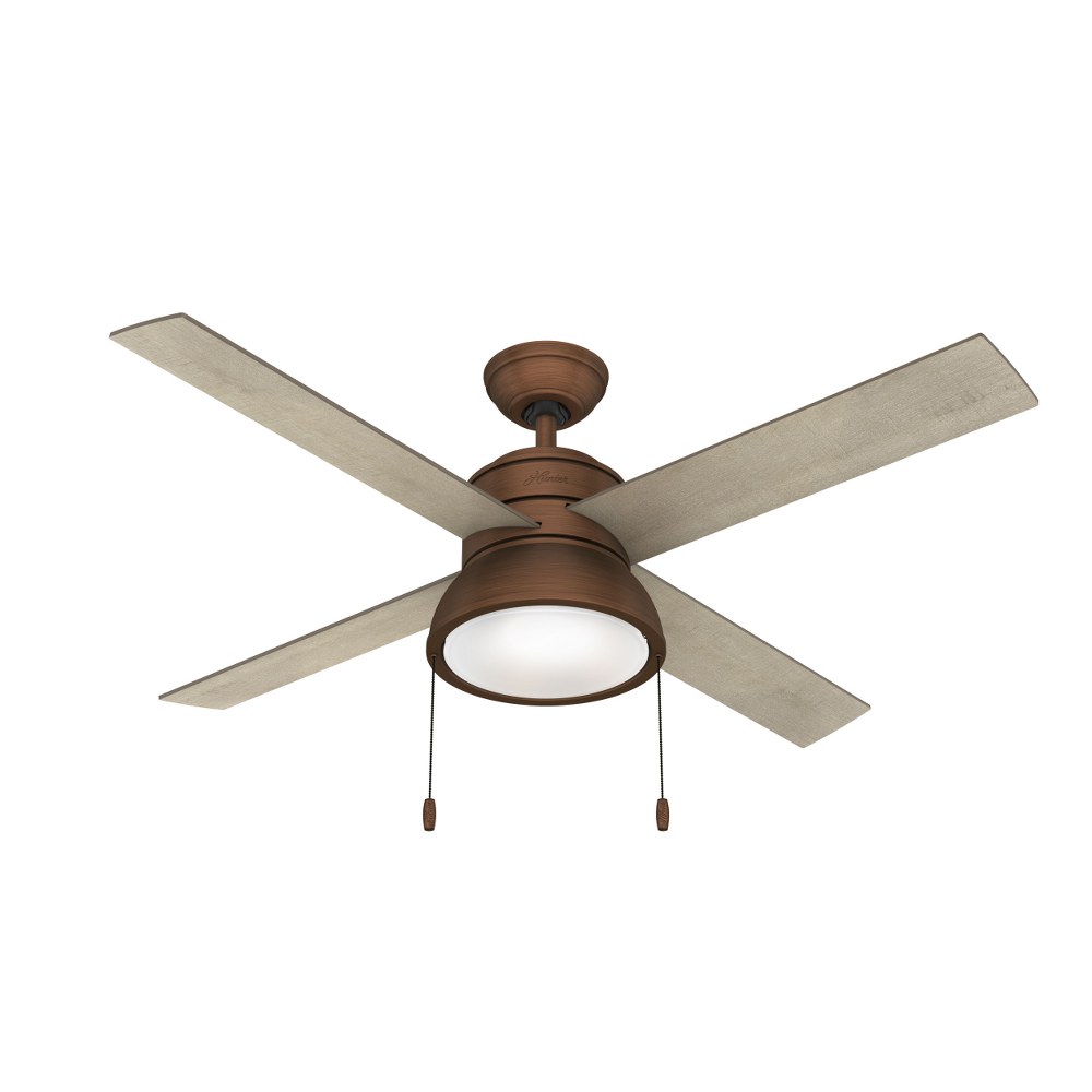 Hunter Fans-51036-Loki 52 Inch Ceiling Fan with LED Light Kit and Pull Chain Weathered Copper  Fresh White Finish with Fresh White/Natural Wood Blade Finish with Painted Cased White Glass