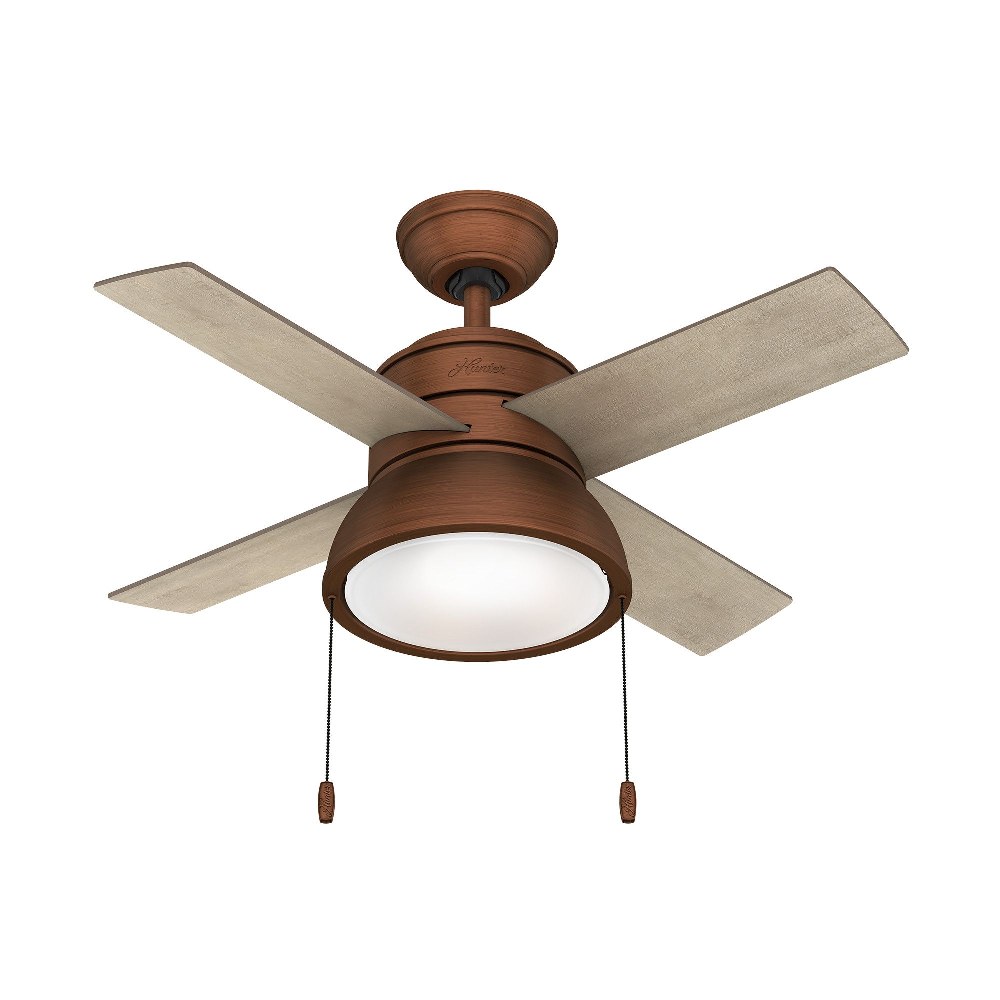 Hunter Fans-51042-Loki 36 Inch Ceiling Fan with LED Light Kit and Pull Chain Weathered Copper  Fresh White Finish with Fresh White/Natural Wood Blade Finish with Painted Cased White Glass