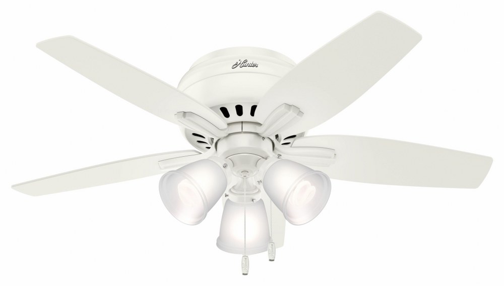 Hunter Fans-51077-Newsome 42 Inch Low Profile Ceiling Fan with LED Light Kit and Pull Chain Fresh White  Brushed Nickel Finish with Medium Wood Blade Finish with Cased White Glass