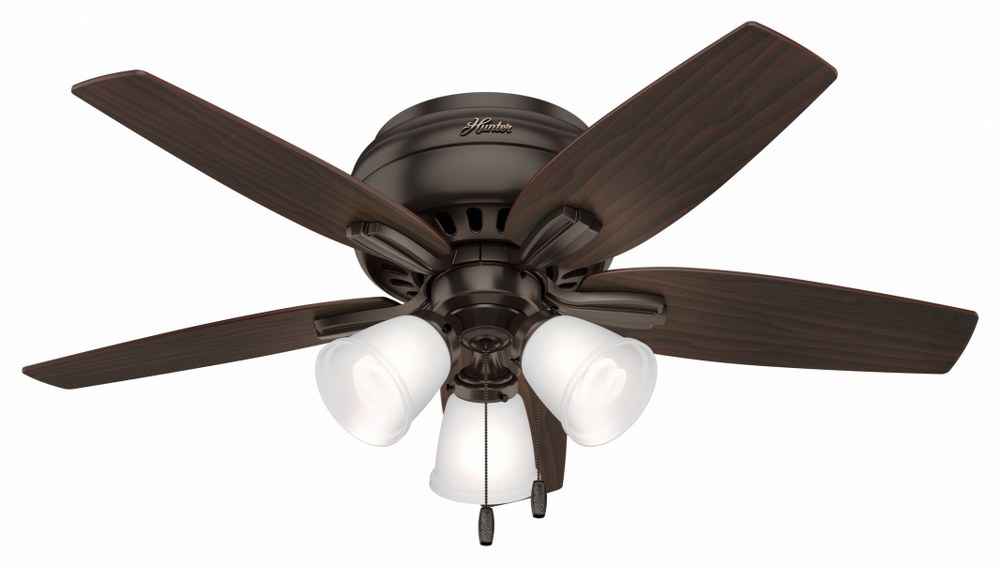 Hunter Fans-51078-Newsome 42 Inch Low Profile Ceiling Fan with LED Light Kit and Pull Chain Premier Bronze  Brushed Nickel Finish with Medium Wood Blade Finish with Cased White Glass