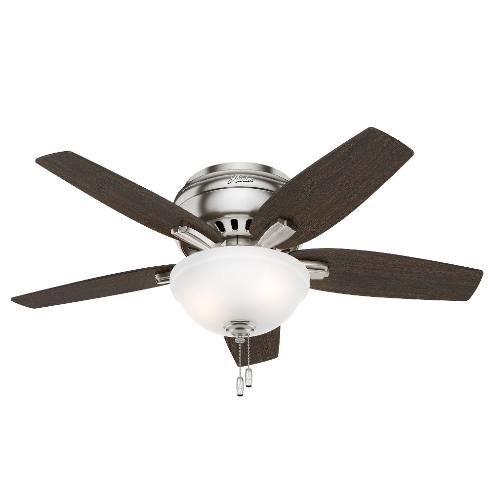 Hunter Fans-51082-Newsome-Ceiling Fan with Kit-42 Inches Wide by 8.86 Inches High   Brushed Nickel Finish with Medium Walnut Blade Finish with Cased White Glass
