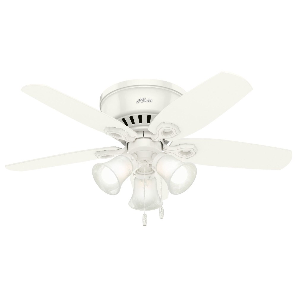 Hunter Fans-51090-Builder Low Profile-Ceiling Fan with Light Kit-42 Inches Wide by 8.8 Inches High   Snow White Finish with Snow White Blade Finish with Swirled Marble Glass