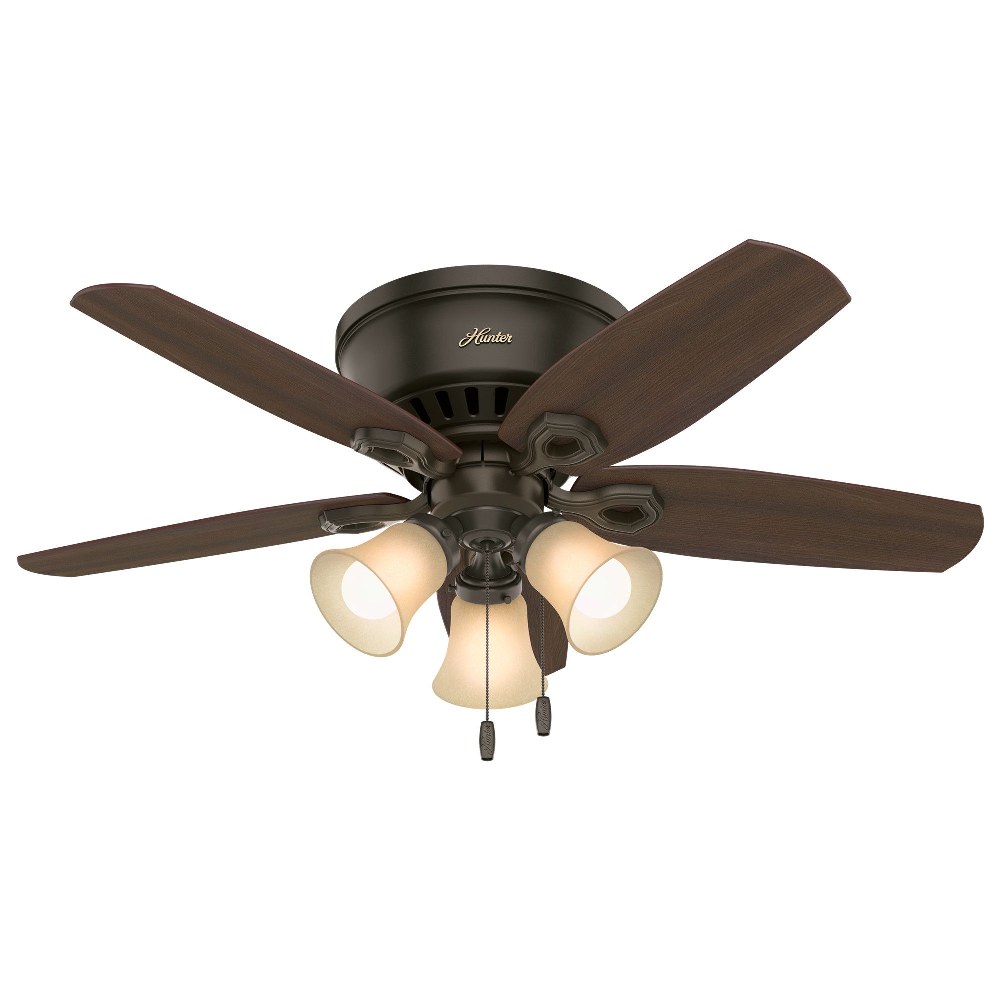 Hunter Fans-51091-Builder Low Profile-Ceiling Fan with Light Kit-42 Inches Wide by 8.8 Inches High   New Bronze Finish with Harvest Mahogany Blade Finish with Toffee Glass