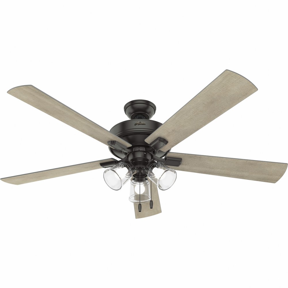 Hunter Fans-51099-Crestfield-5 Blade Ceiling Fan with Light Kit and Pull Chain in Transitional Style-60 Inches Wide by 18.96 Inches High   Noble Bronze Finish with Bleached Grey Pine Blade Finish with