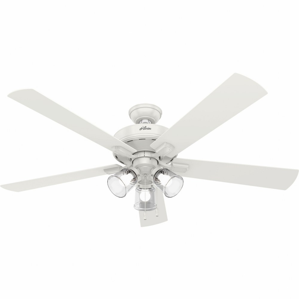 Hunter Fans-51103-Crestfield-5 Blade Ceiling Fan with Light Kit and Pull Chain in Transitional Style-60 Inches Wide by 18.96 Inches High   Fresh White Finish with Fresh White Blade Finish with Clear G