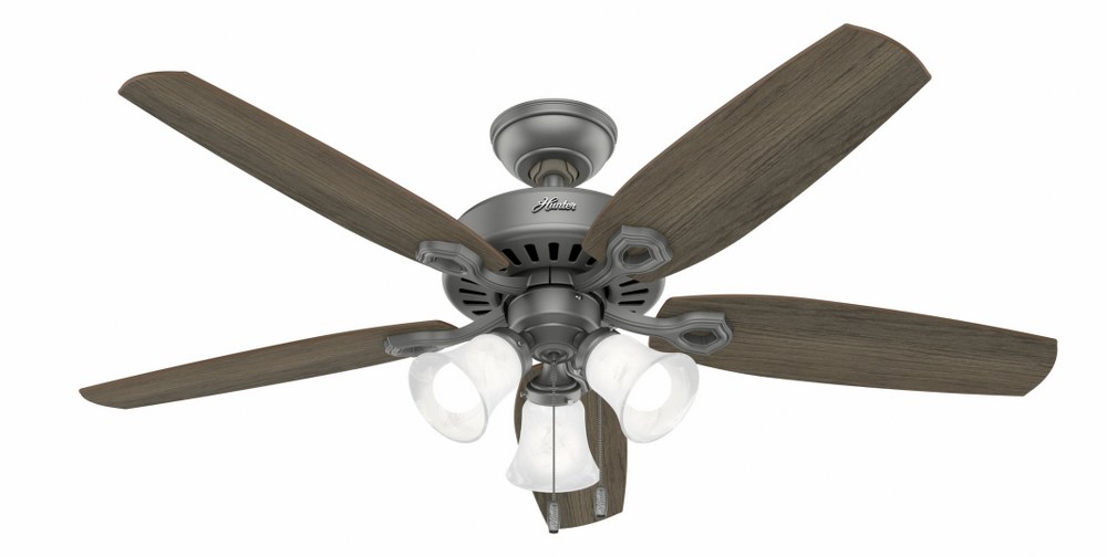 Hunter Fans-51110-Builder 52 Inch Ceiling Fan with LED Light Kit and Pull Chain Matte Silver Warm Grey Oak/Light Gray Oak New Bronze Finish with Brazilian Cherry/Harvest Mahogany Blade Finish with Fro