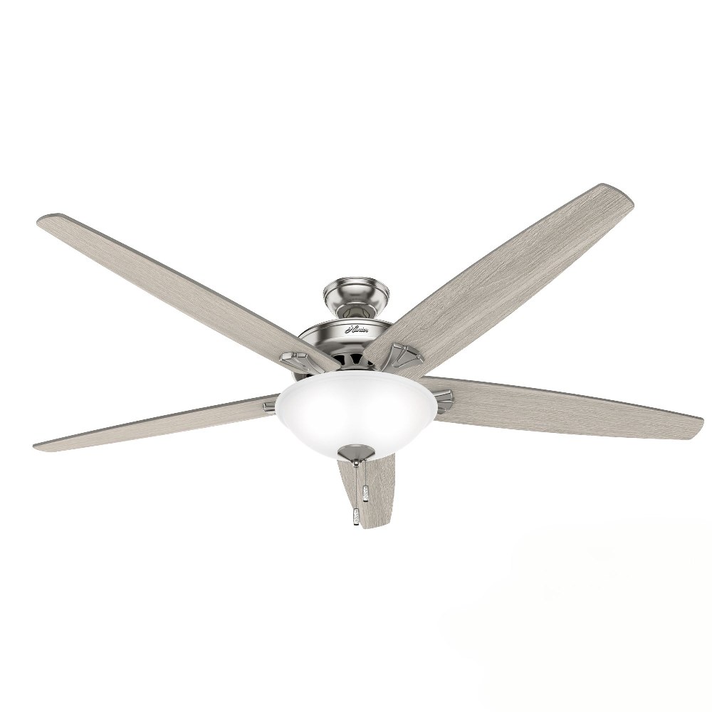 Hunter Fans-51122-Stockbridge 70 Inch Ceiling Fan with LED Light Kit and Pull Chain Brushed Nickel  New Bronze Finish with Medium Oak Blade Finish with Snowflake Scavo Glass