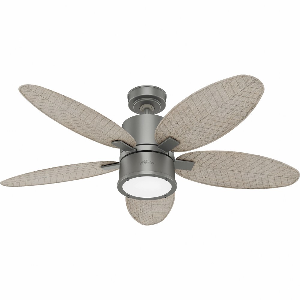 Hunter Fans-51192-Amaryllis-5 Blade Ceiling Fan with Light Kit and Handheld Remote in Transitional Style-52 Inches Wide by 16.23 Inches High   Matte Silver Finish with Brushed Gray Oak Blade Finish wi