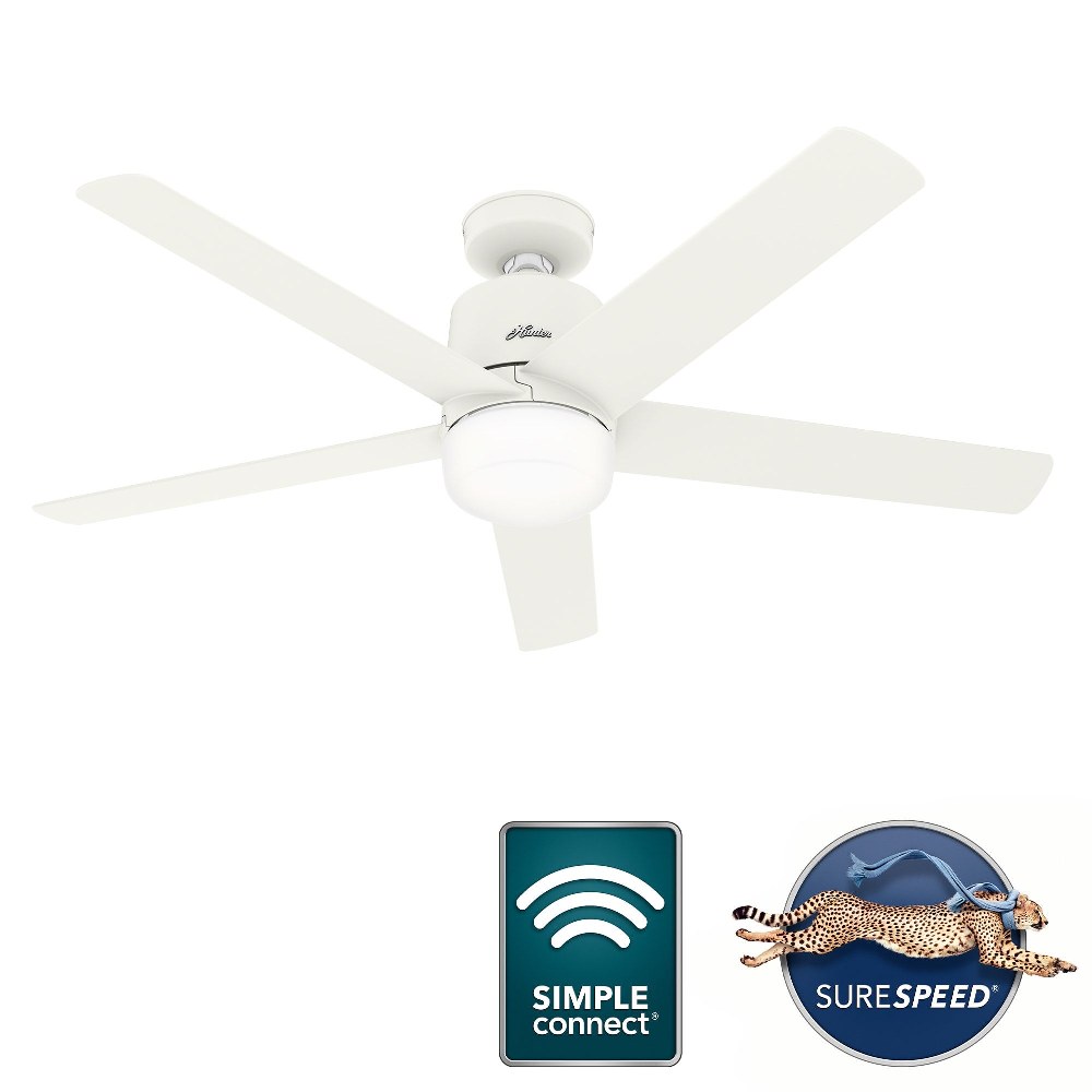 Hunter Fans-51197-Stylus-5 Blade WiFi Ceiling Fan with Light Kit and Handheld Remote in Modern Style-52 Inches Wide by 16.94 Inches High Matte White  Matte Silver Finish with Matte Silver Blade Finish