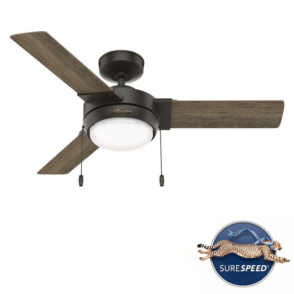 Hunter Fans-51264-Mesquite-3 Blade Ceiling Fan with Light Kit and Pull Chain in Modern Style-44 Inches Wide by 12.34 Inches High   Noble Bronze Finish with Warm Grey Oak Blade Finish with Painted Case