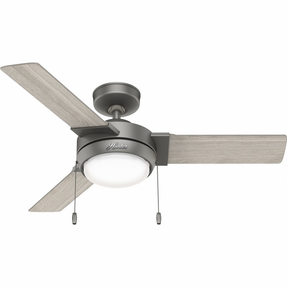 Hunter Fans-51265-Mesquite-3 Blade Ceiling Fan with Light Kit and Pull Chain in Modern Style-44 Inches Wide by 12.34 Inches High Matte Silver  Noble Bronze Finish with Warm Grey Oak Blade Finish with 