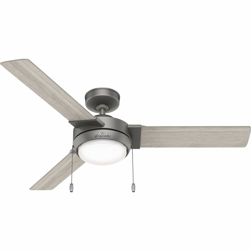 Hunter Fans-51311-Mesquite-3 Blade Ceiling Fan with Light Kit and Pull Chain in Modern Style-52 Inches Wide by 12.34 Inches High   Matte Silver Finish with Light Gray Oak Blade Finish with Painted Cas