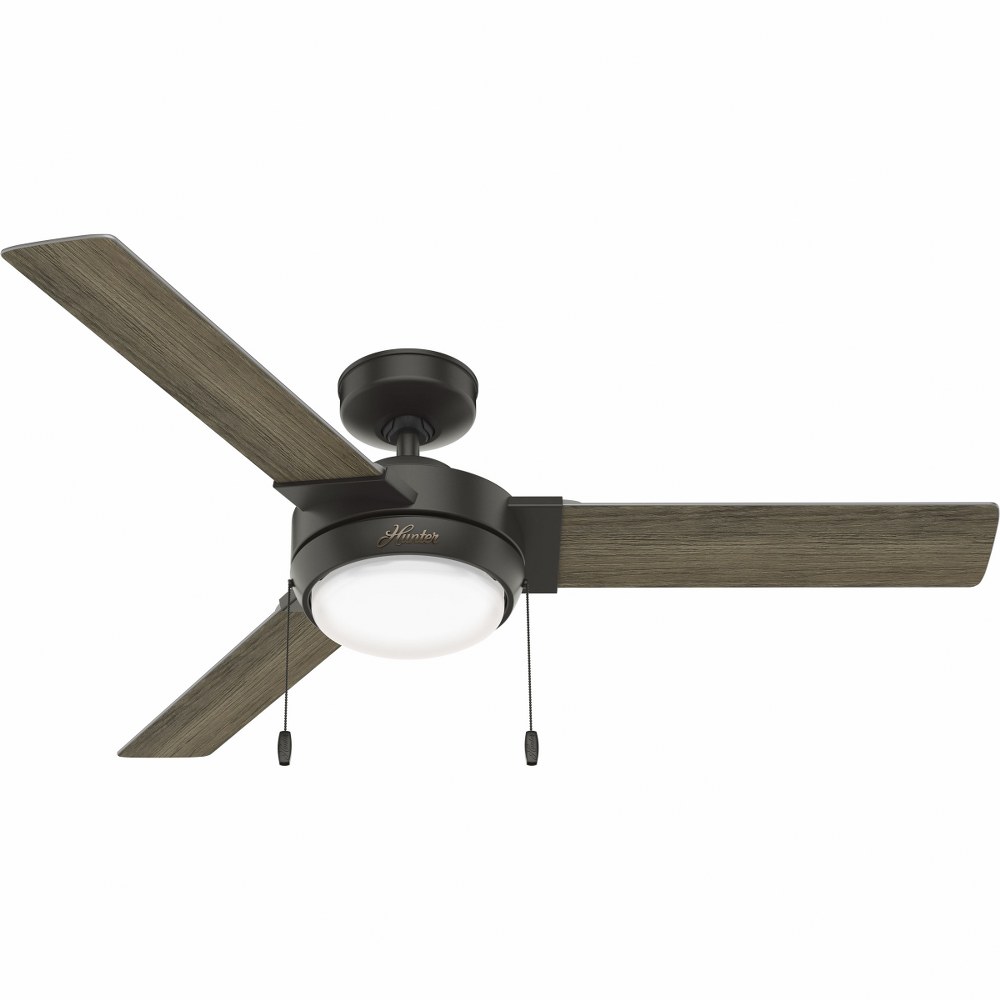 Hunter Fans-51312-Mesquite-3 Blade Ceiling Fan with Light Kit and Pull Chain in Modern Style-52 Inches Wide by 12.34 Inches High   Noble Bronze Finish with Warm Grey Oak Blade Finish with Painted Case