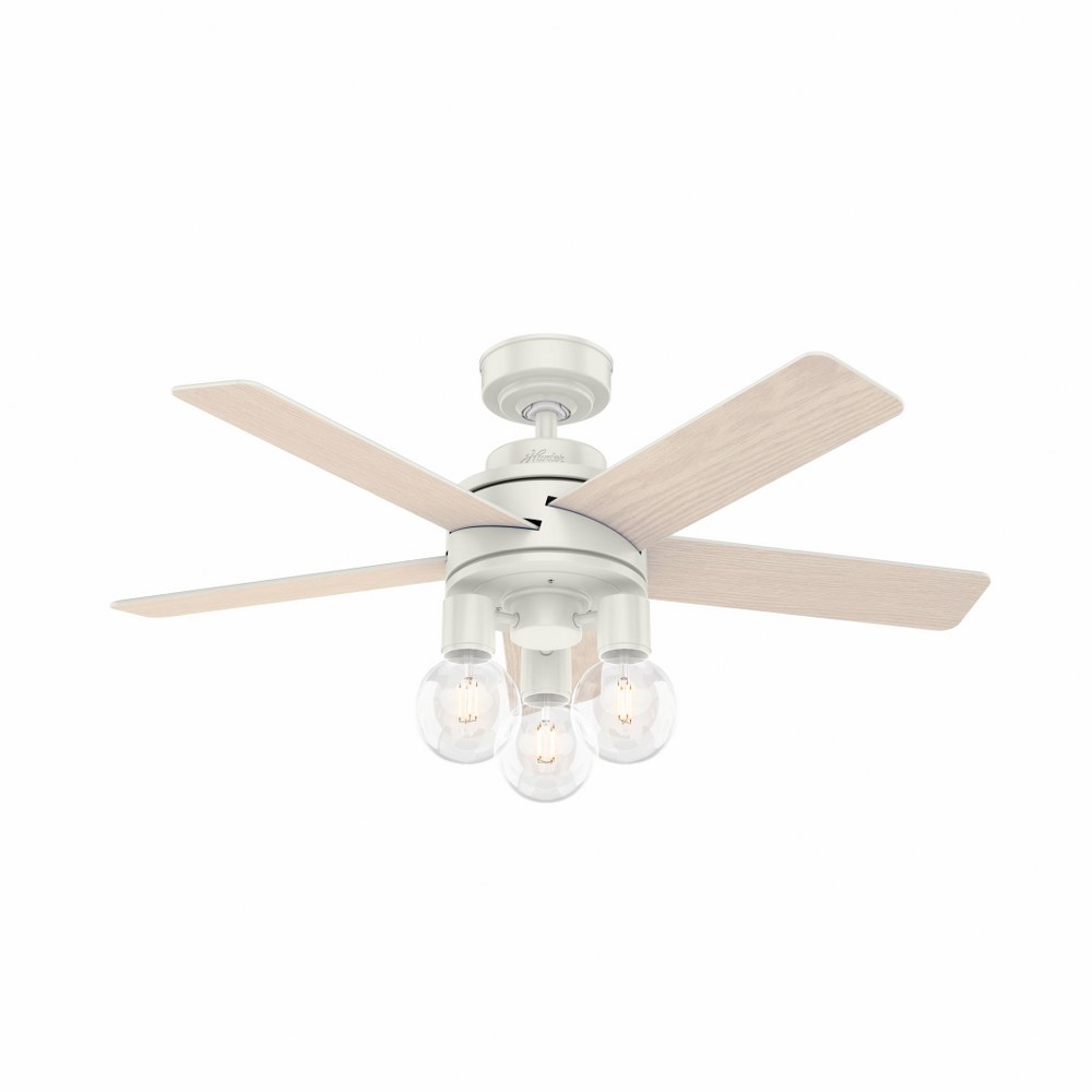 Hunter Fans-51331-Hardwick 44 Inch Ceiling Fan with LED Light Kit and Handheld Remote Fresh White  Fresh White Finish with White Washed Oak/Fresh White Blade Finish with Clear Glass