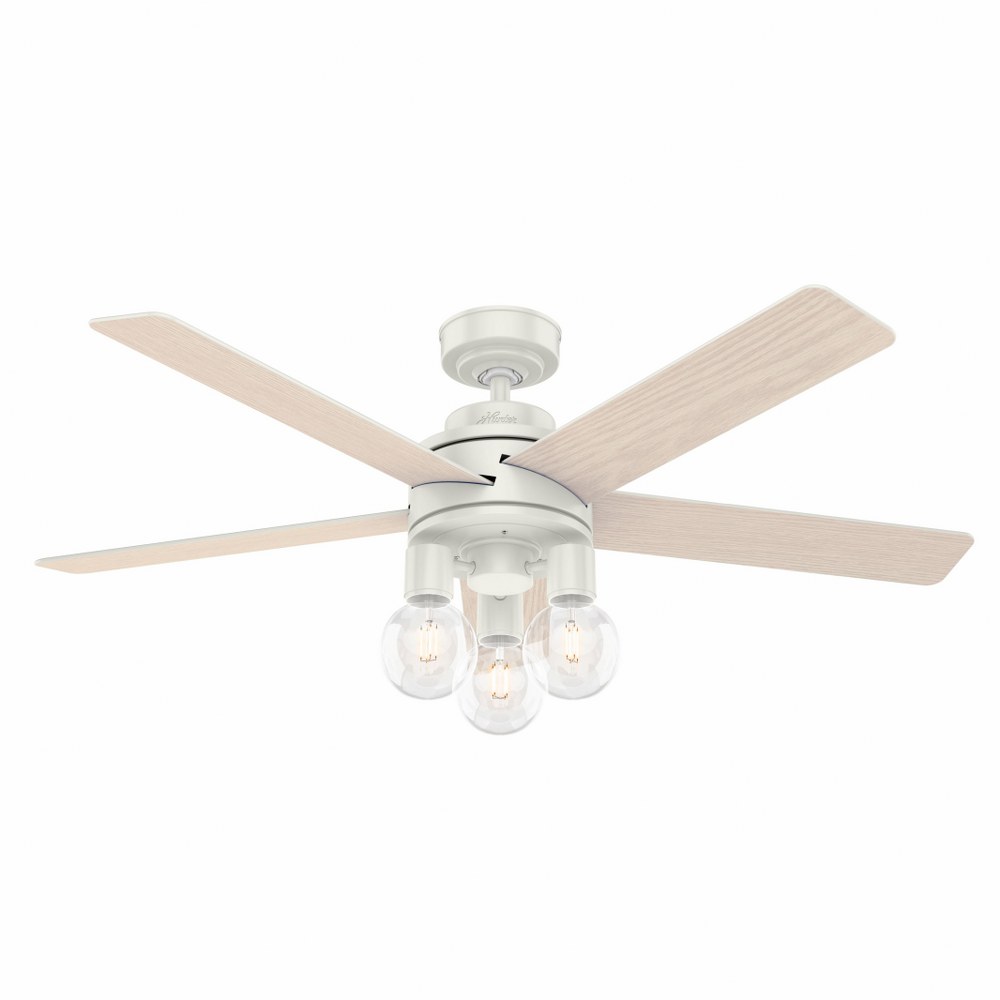 Hunter Fans-51332-Hardwick 52 Inch Ceiling Fan with LED Light Kit and Handheld Remote Fresh White  Fresh White Finish with White Washed Oak/Fresh White Blade Finish