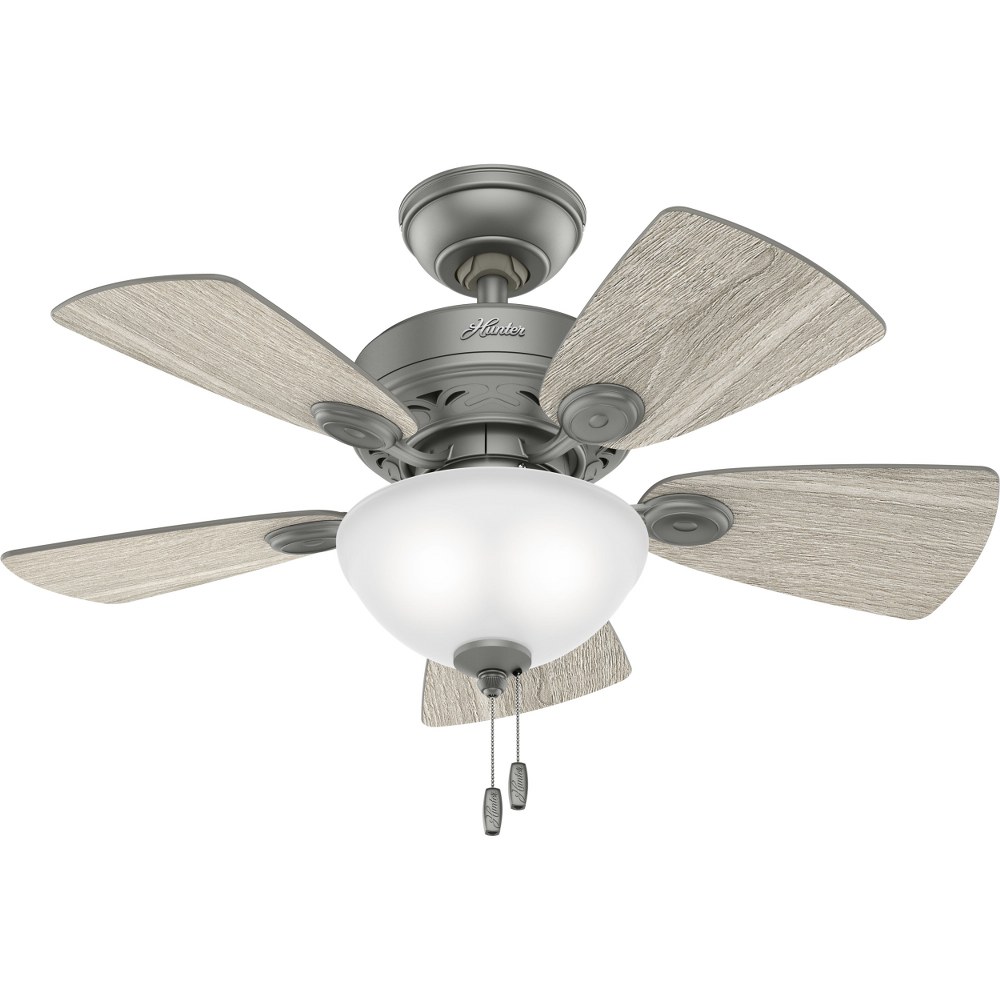 Hunter Fans-51471-Watson - 34 Inch 5 Blade Ceiling Fan with Light Kit and Pull Chain   Matte Silver Finish with Light Gray Oak/Warm Grey Oak Blade Finish with Painted Cased White Glass