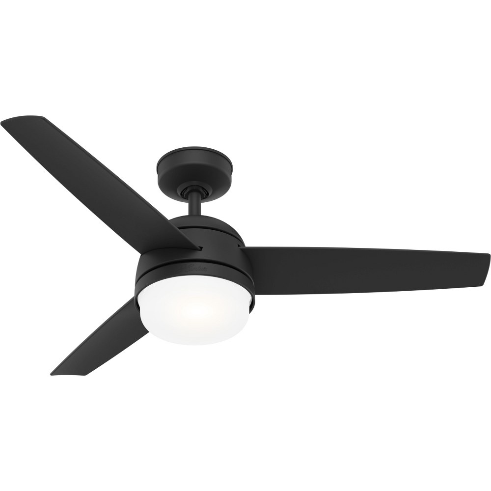 Hunter Fans-51472-Midtown - 48 Inch 3 Blade Ceiling Fan with Light Kit and Handheld Remote   Matte Black Finish with Matte Black Blade Finish with Painted Cased White Glass