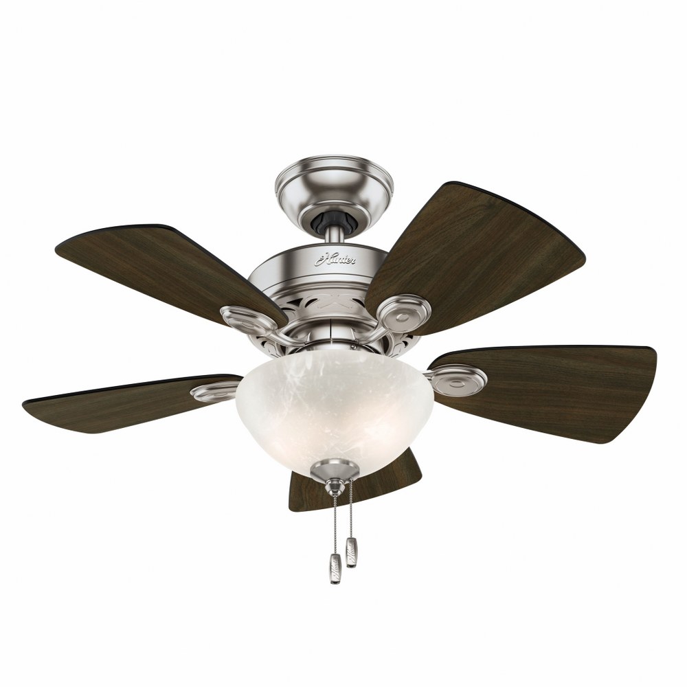 Hunter Fans-52092-Watson-Ceiling Fan with Light Kit-34 Inches Wide by 12.76 Inches High   Brushed Nickel Finish with Dark Walnut Blade Finish with Swirled Marble Glass