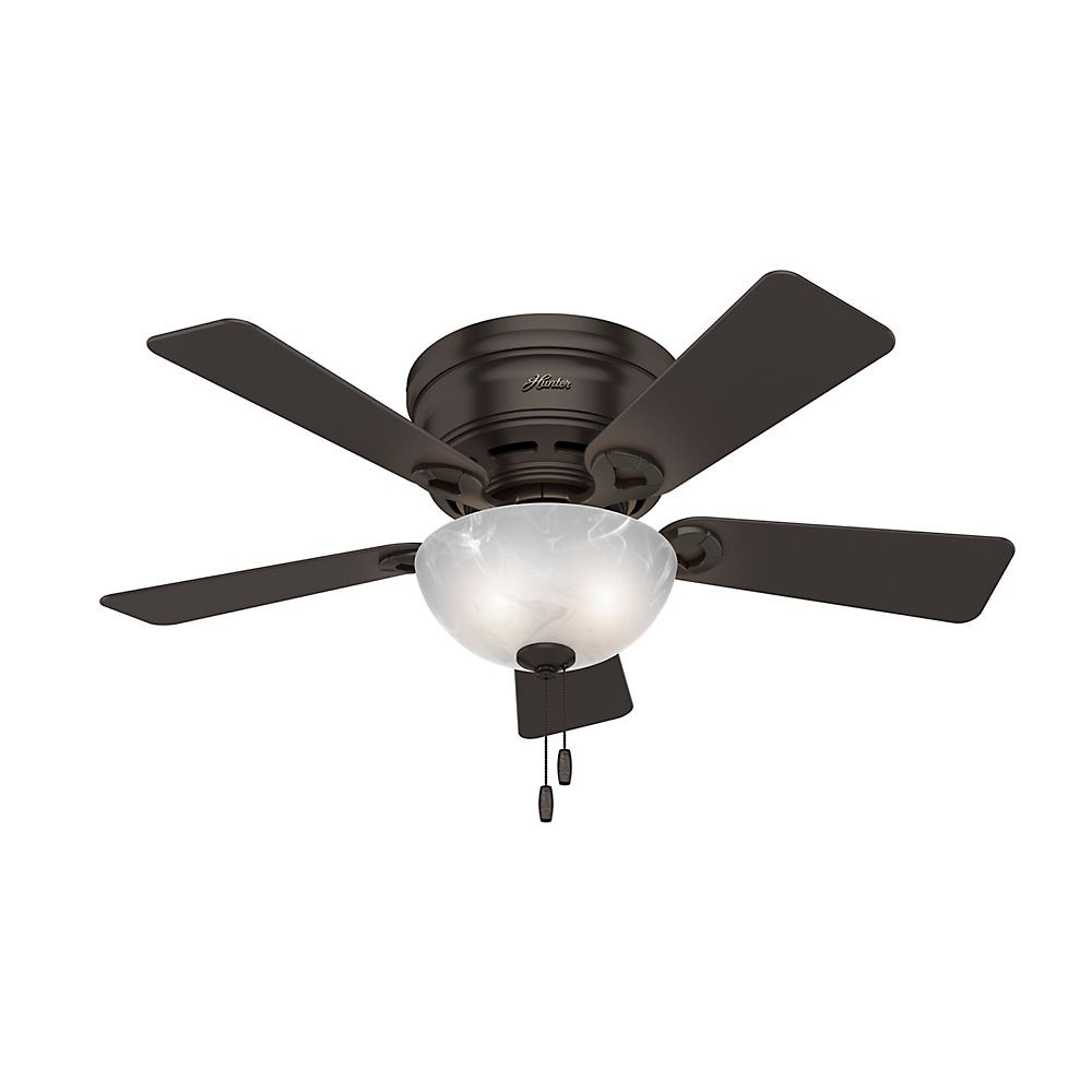 Hunter Fans-52137-Haskell 42 Inch Low Profile Ceiling Fan with LED Light Kit and Pull Chain Premier Bronze  Brushed Nickel Finish with Maple Blade Finish with Swirled Marble Glass