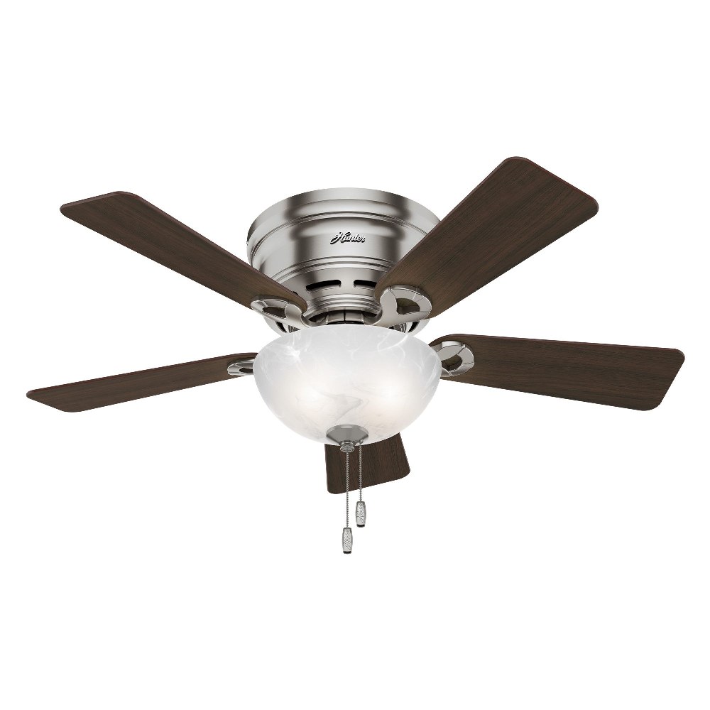 Hunter Fans-52139-Haskell 42 Inch Low Profile Ceiling Fan with LED Light Kit and Pull Chain Brushed Nickel  Brushed Nickel Finish with Maple Blade Finish with Swirled Marble Glass