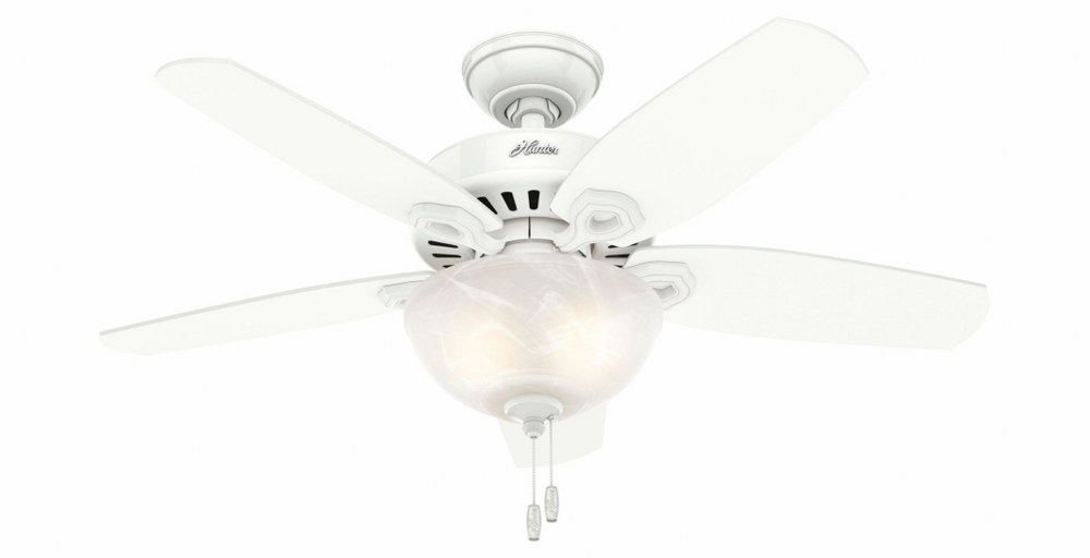 Hunter Fans-52217-Builder Small Room-Ceiling Fan with Light Kit-42 Inches Wide by 12.27 Inches High   Snow White Finish with Snow White Blade Finish with Swirled Marble Glass