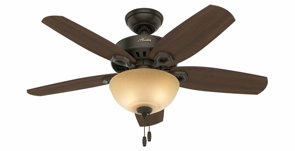 Hunter Fans-52218-Builder Small Room-Ceiling Fan with Light Kit-42 Inches Wide by 12.27 Inches High   New Bronze Finish with Brazilian Cherry Blade Finish with Toffee Glass