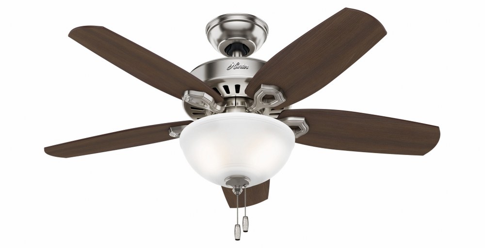 Hunter Fans-52219-Builder 42 Inch Ceiling Fan with LED Light Kit and Pull Chain Brushed Nickel  Brushed Nickel Finish with Brazilian Cherry Blade Finish with Cased White Glass