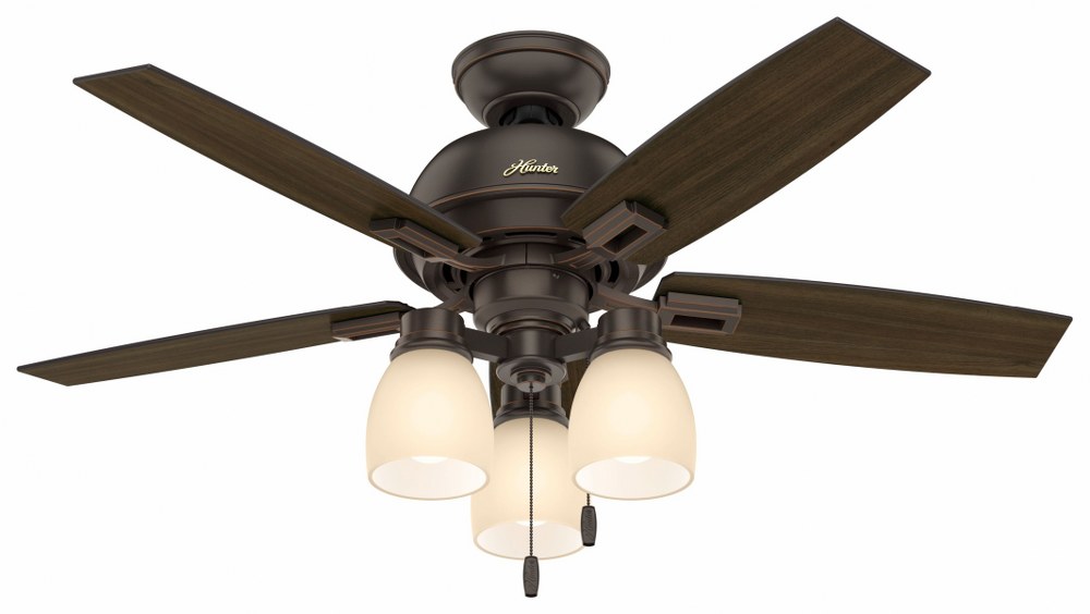 Hunter Fans-52228-Donegan 44 Inch Ceiling Fan with LED Light Kit and Pull Chain Onyx Bengal  Brushed Nickel Finish with Dark Walnut Blade Finish with Clear Frosted Glass