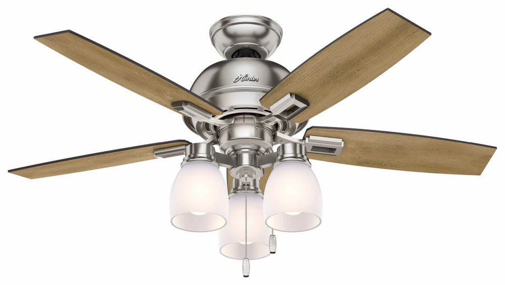 Hunter Fans-52230-Donegan-LED Ceiling Fan with Light Kit-44 Inches Wide by 12.02 Inches High   Brushed Nickel Finish with Dark Walnut Blade Finish with Clear Frosted Glass