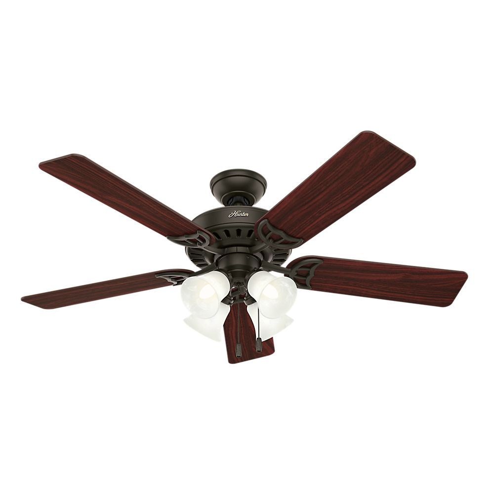 Hunter Fans-53067-Studio Series - 52 Inch Ceiling Fan   New Bronze Finish with Cherry/Walnut Blade Finish with Painted Swirl Marble Glass