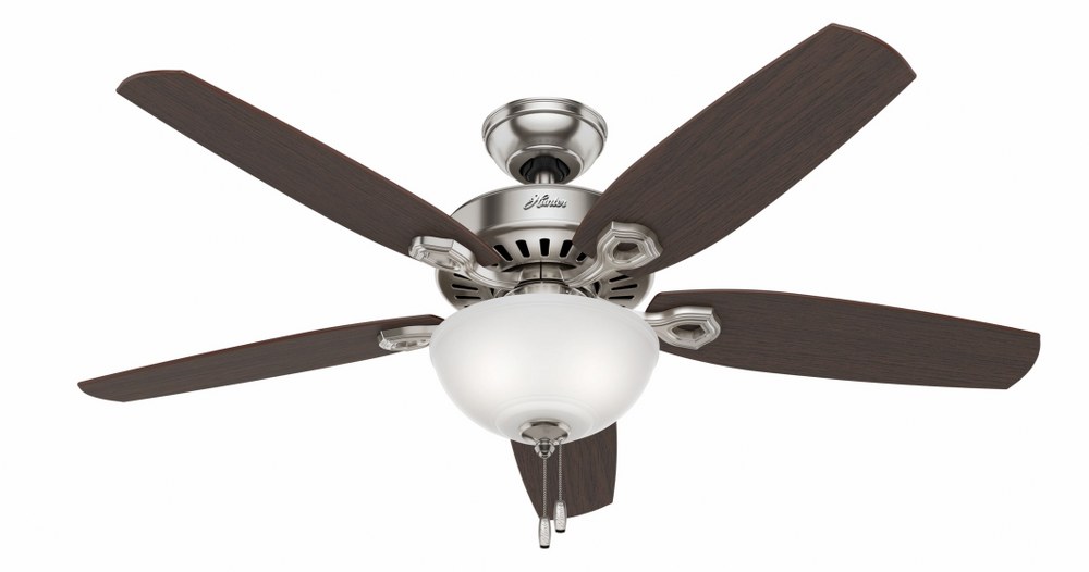 Hunter Fans-53090-Builder Deluxe-Ceiling Fan-52 Inches Wide by 12.7 Inches High   Brushed Nickel Finish with Brazilian Cherry/Stained Oak Blade Finish with Snowflake Iron Glass