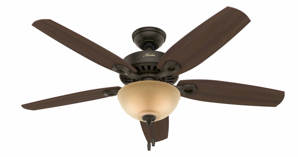 Hunter Fans-53091-Builder Deluxe-Ceiling Fan-52 Inches Wide by 12.7 Inches High   New Bronze Finish with Brazilian Cherry/Stained Oak Blade Finish with Snowflake Iron Glass