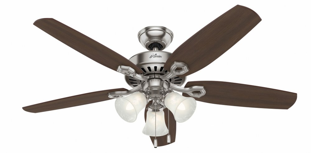 Hunter Fans-53237-Builder 52 Inch Ceiling Fan with LED Light Kit and Pull Chain Brushed Nickel Brazilian Cherry/Harvest Mahogany New Bronze Finish with Brazilian Cherry/Harvest Mahogany Blade Finish with Frosted Glass