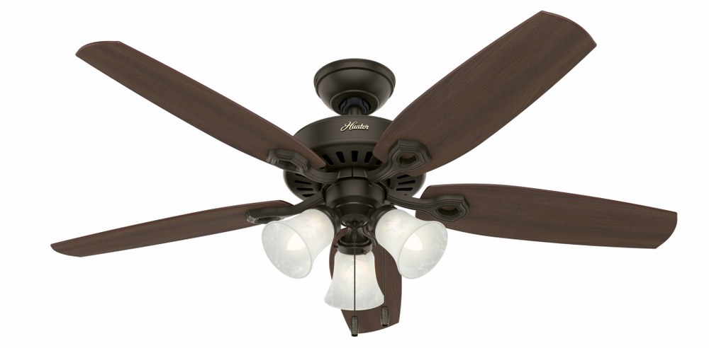 Hunter Fans-53238-Builder Plus-Ceiling Fan-52 Inches Wide   New Bronze Finish with Brazilian Cherry/Harvest Mahogany Blade Finish with Frosted Glass
