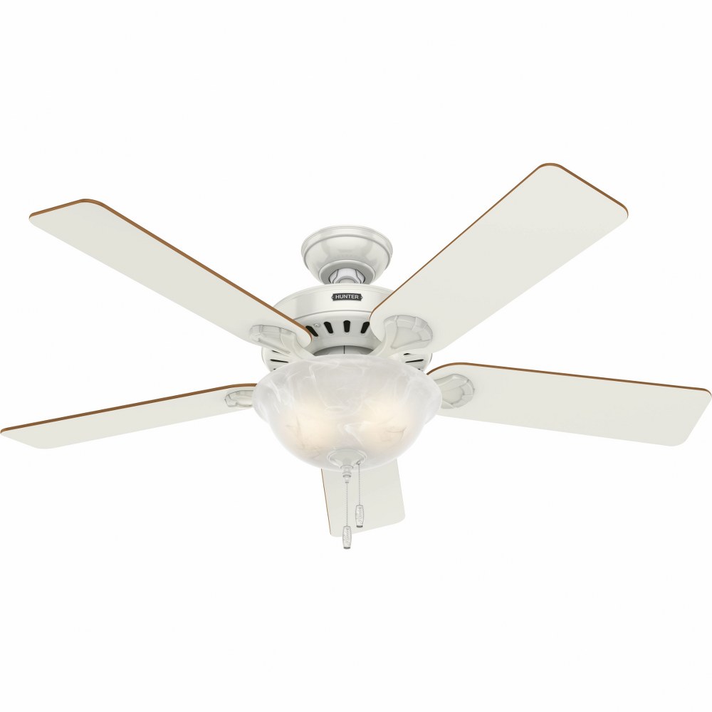 Hunter Fans-53251-Pros Best Five Minute-Ceiling Fan-52 Inches Wide by 15.6 Inches High   White Finish with Bleach Oak/White Blade Finish with Swirled Marble Glass
